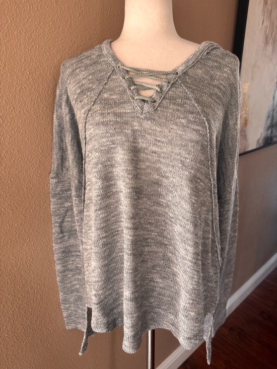 Love Riche Sweaters - Relaxed Lace-Up Hoodie Sweater - Gray